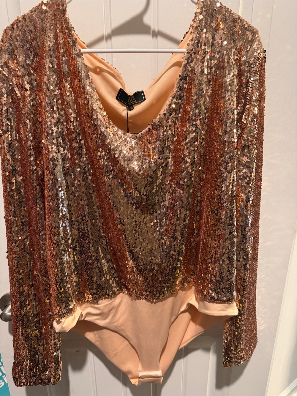 L&B Rose Gold Sequin Long Sleeve Bodysuit